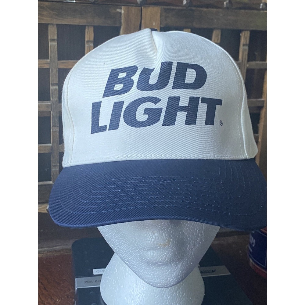 Bud Light Hat Cap‎ Snap Back Beer Bud Mens White Blue